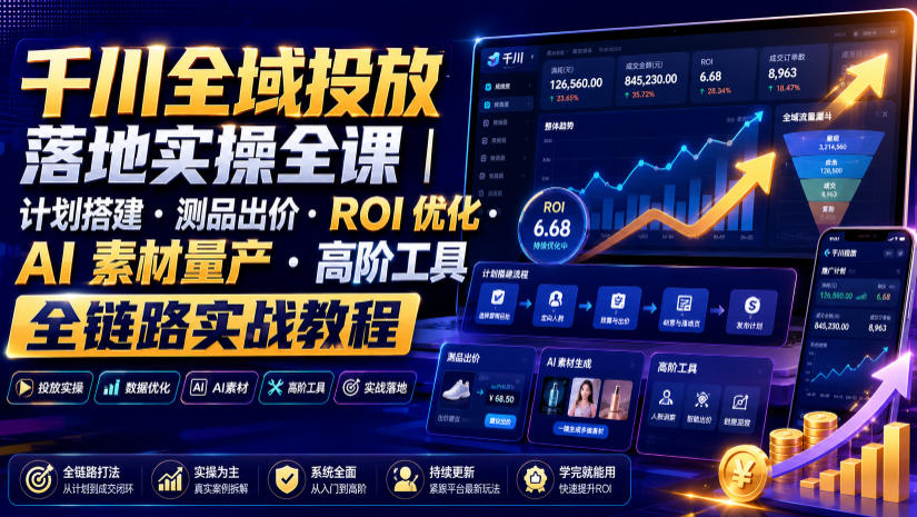 千川全域投放落地实操全课|计划搭建・测品出价・ROI优化・AI素材量产・高阶工具全链路实战教程-离锋创库