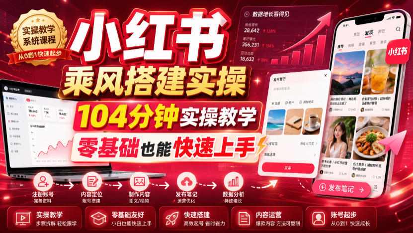 小红书乘风搭建实操,104分钟实操教学,零基础也能快速上手-离锋创库