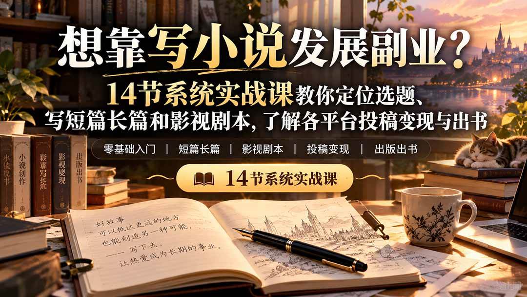 (21031期)【无水印】想靠写小说发展副业?14节系统实战课教你定位选题、写短篇长篇和影视剧本,了解各平台投稿变现与出书-离锋创库