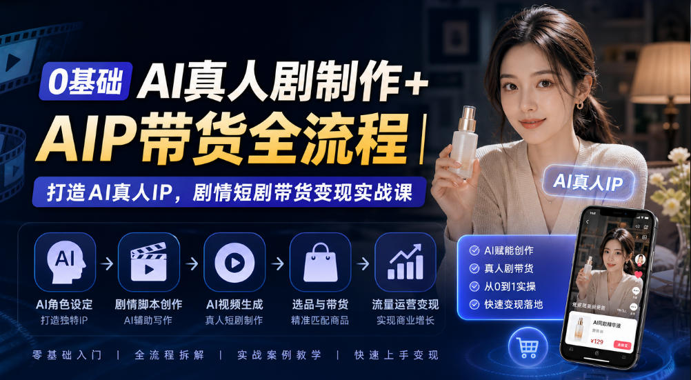 0基础AI真人剧制作+AIP带货全流程|打造AI真人IP,剧情短剧带货变现实战课-离锋创库