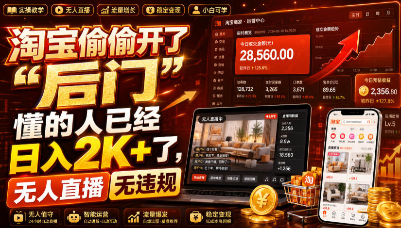淘宝偷偷开了“后门”,懂的人已经日入2K+了,无人直播无违规,一台电脑=一家24小时营业的线上门店【揭秘】-离锋创库